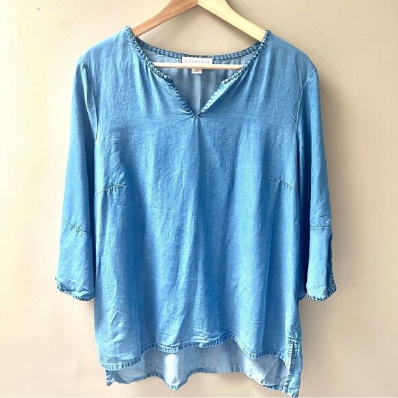 Coldwater Creek chambray shirt with stitching Sz 12 - Picture 1 of 6